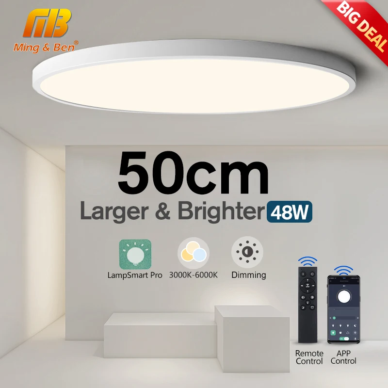 50cm Large Ceiling Lamp APP/Remote Control LED Smart Lights 48W Dimmable Fixture Indoor Lighting for Home Living Room Decoration