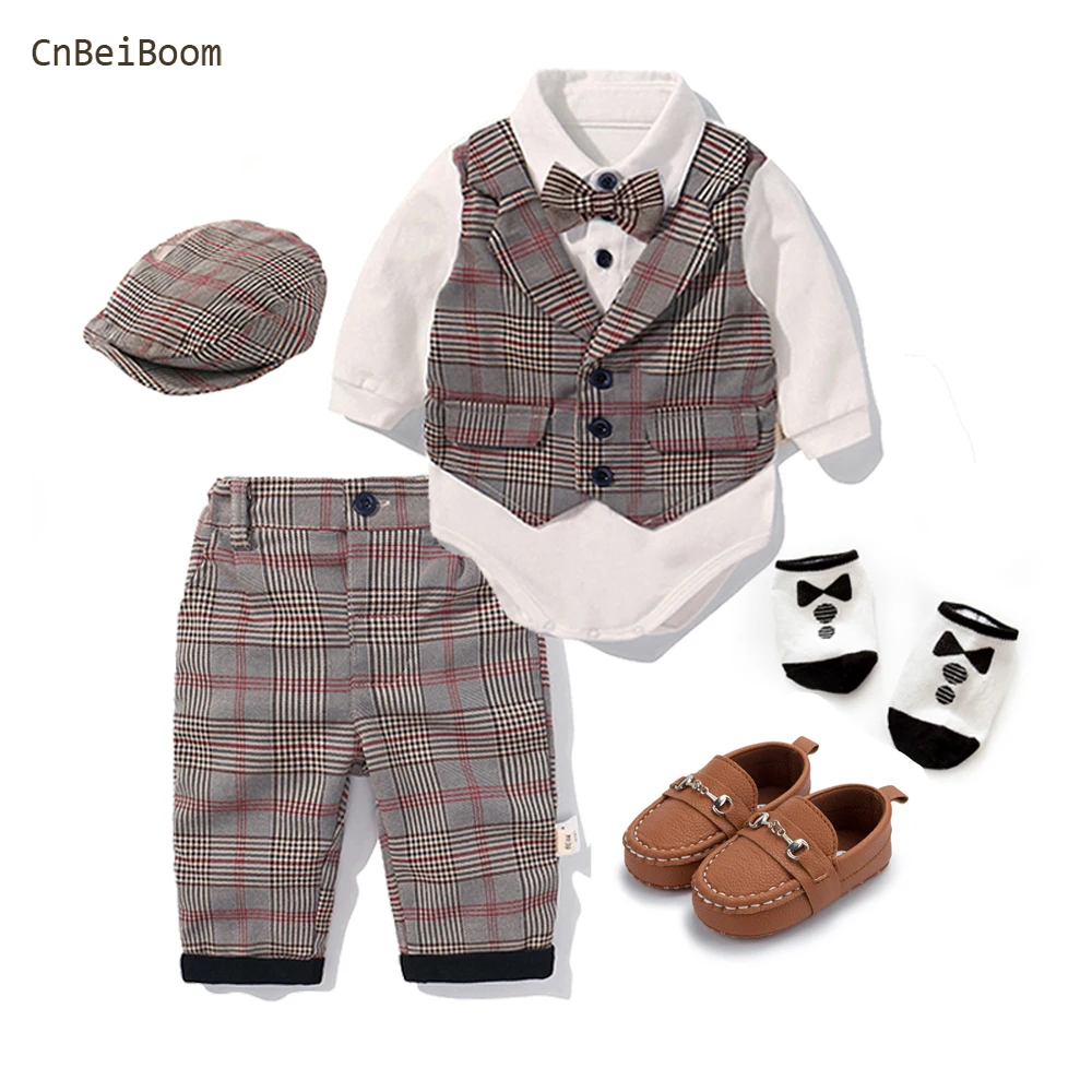 Toddler Boys Clothing Set 2023 Spring Baby cotton plaid Children Kid Clothes Suits 5pcs birthday Party Costume 1 2 3 Year Gift