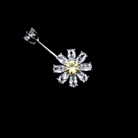 flower navel piercing belly button rings daisy chrysanthemum silver 925 fashion body jewelry for women rod 6 8 10 mm new arrival