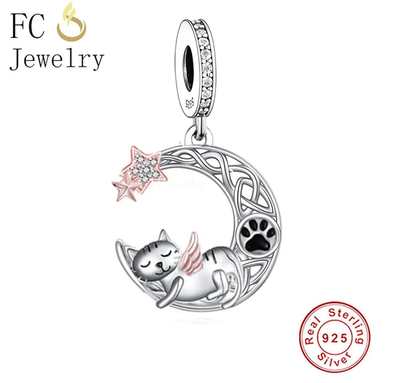 

FC Jewelry Fit Original Pan Charm Bracelet 925 Silver Celtic Knot Moon Star Paw Cat Angel Wings Bead For Making Berloque DIY