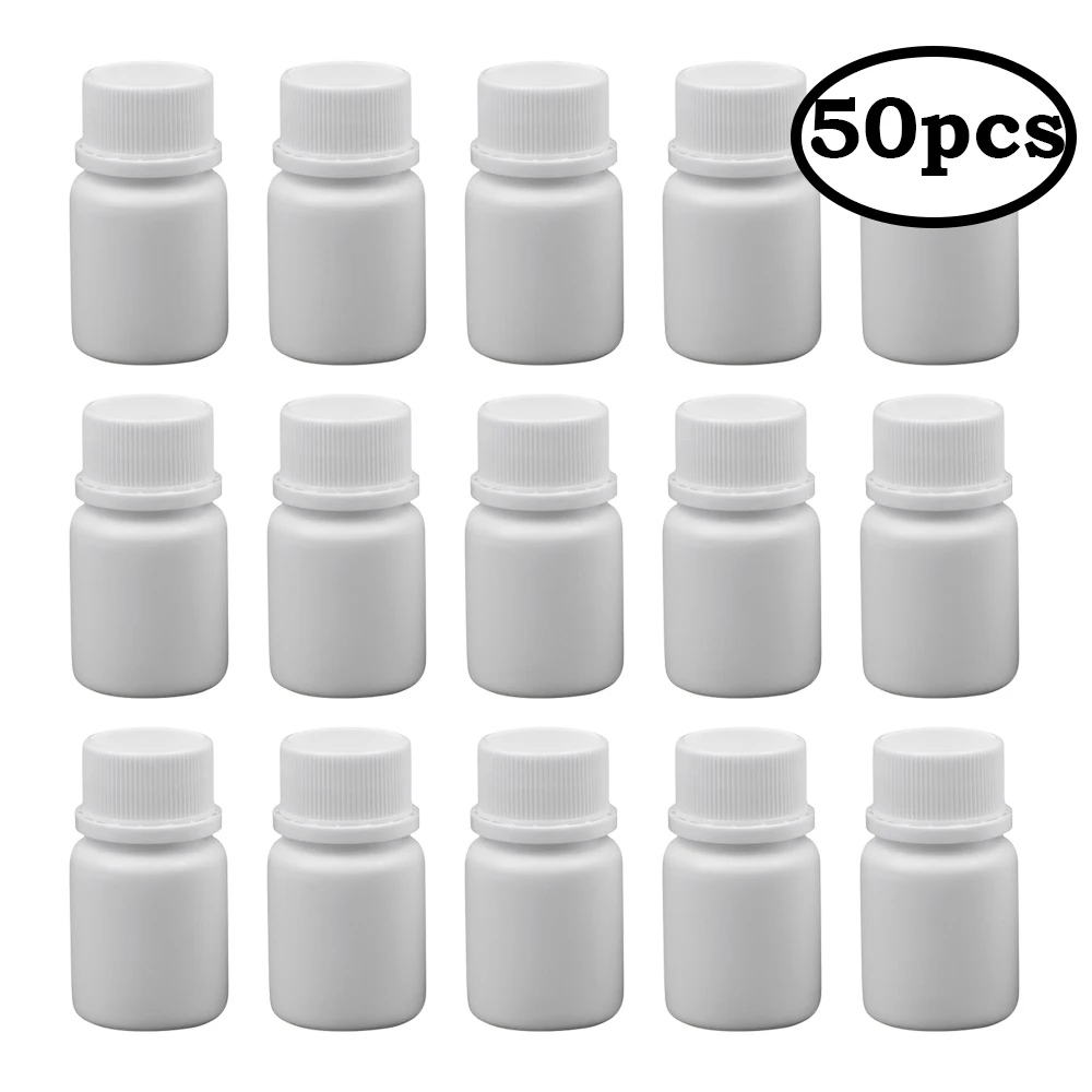 

50pcs 20ml 20cc 20g HDPE Solid White Empty Plastic Containers Plastic Medicine Pill Bottles with Tamper Proof Cap