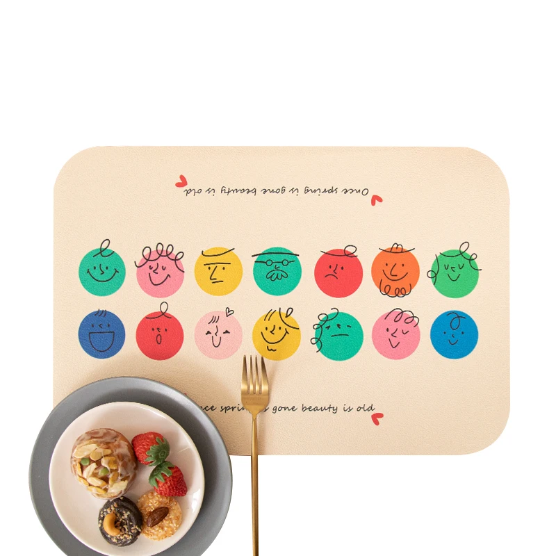 

Cartoon smiley leather mat household disposable waterproof and oil-proof desktop insulation table mat tableware mat placemat