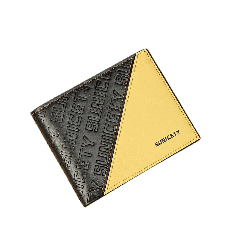 2022 New Business Men Wallet Short Pu Banknote Clip Two Fold Splicing Man Short Wallet RFID Card Holder Casual Style Money Clip