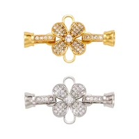 2pcs brass zircon fastener fold over buckle clasps hooks flower shape connectors for bracelet necklace diy jewelry making