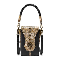 vintage embossed leather handbag womens rivet mobile phone waist bag cowhide single shoulder messenger bag card holder purse