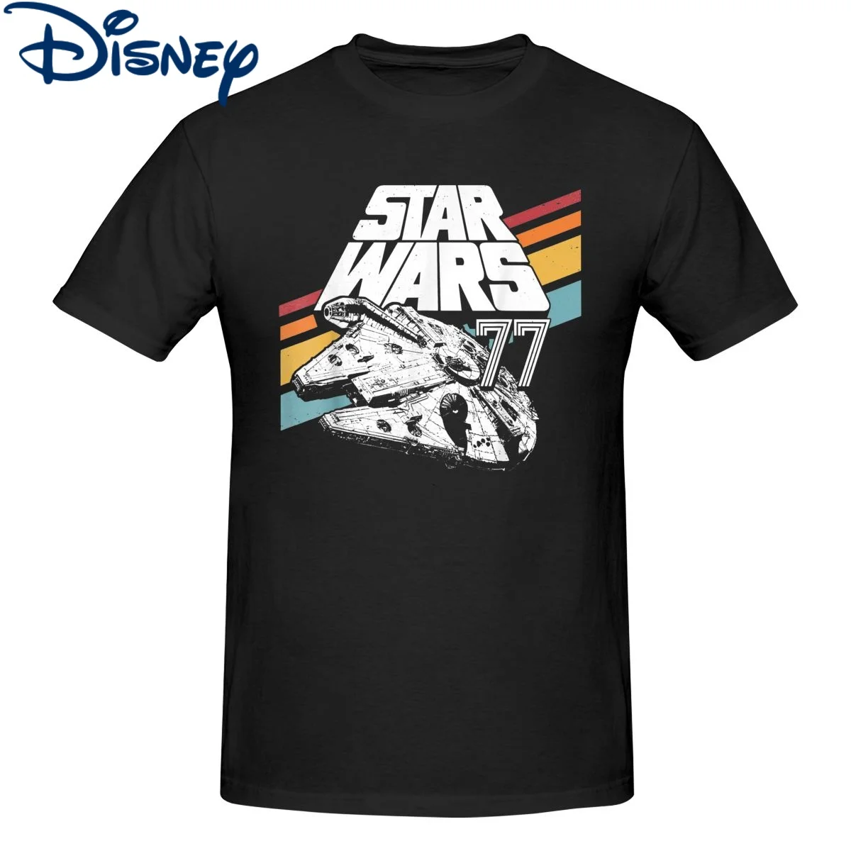 

Disney Star Wars T-Shirt for Men Millennium Falcon Retro Rainbow Vintage Disney Cotton Tee Shirt O Neck Short Sleeve T Shirt Top