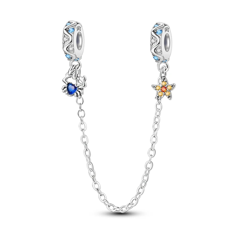 Женская цепочка из серебра 925 пробы с волнистыми крабами и морскими звездами