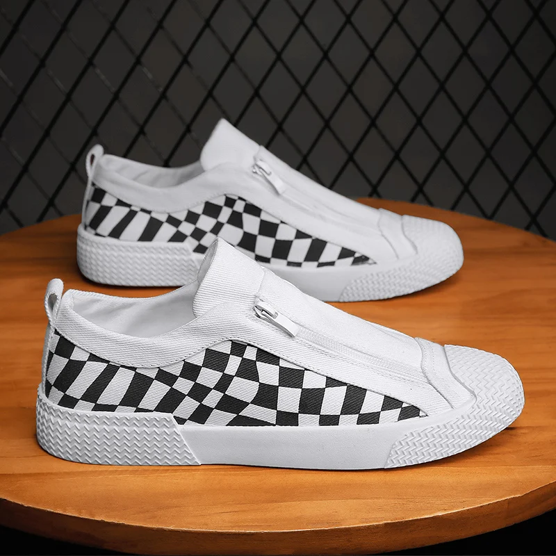 

2023 New Summer Men Canvas Shoes Classic Checkered Canvas Sneakers Men Flats Casual Loafers Shoes Fashion Men's Vulcanized Shoes