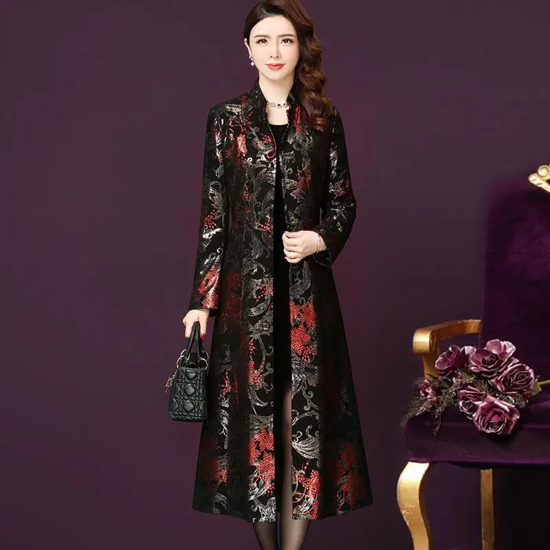 

New Women's Windbreaker Coat Fashion Printed Elegant Long Trench Coats Loose Ladies Outerwear Female 2022 Spring Autumn K21