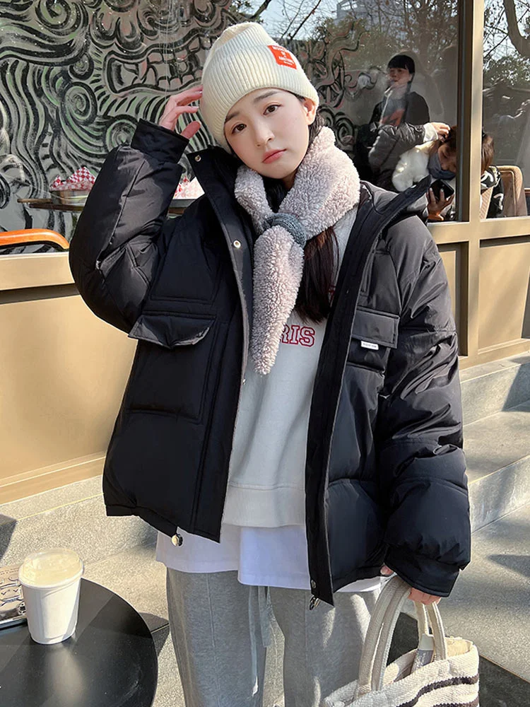 2022 New Women's Winter Jacket Hooded Short Thick Warm Cotton Padded Jackets Parkas Woman Candy Color Winter Coat