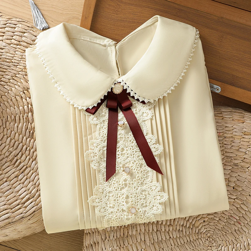 Винтажная блузка с длинными рукавами и цветочной вышивкой для девочек Mori женская