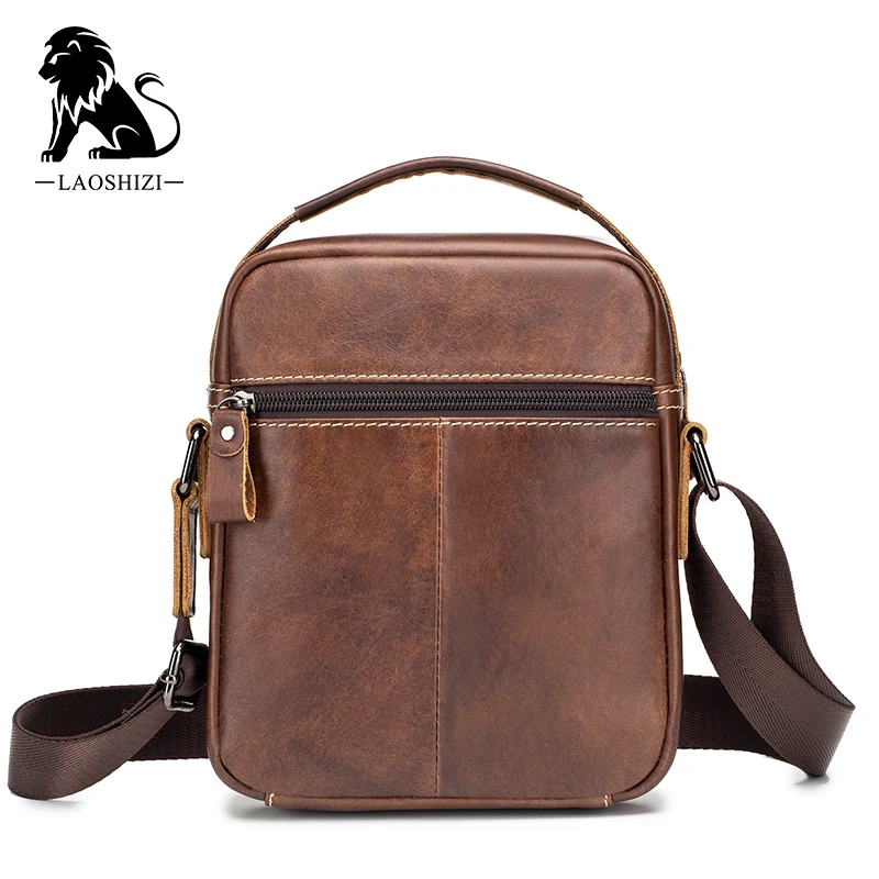 Bolso cruzado de cuero genuino para hombre, bandolera de piel de vaca, Estilo Vintage, informal, pequeño