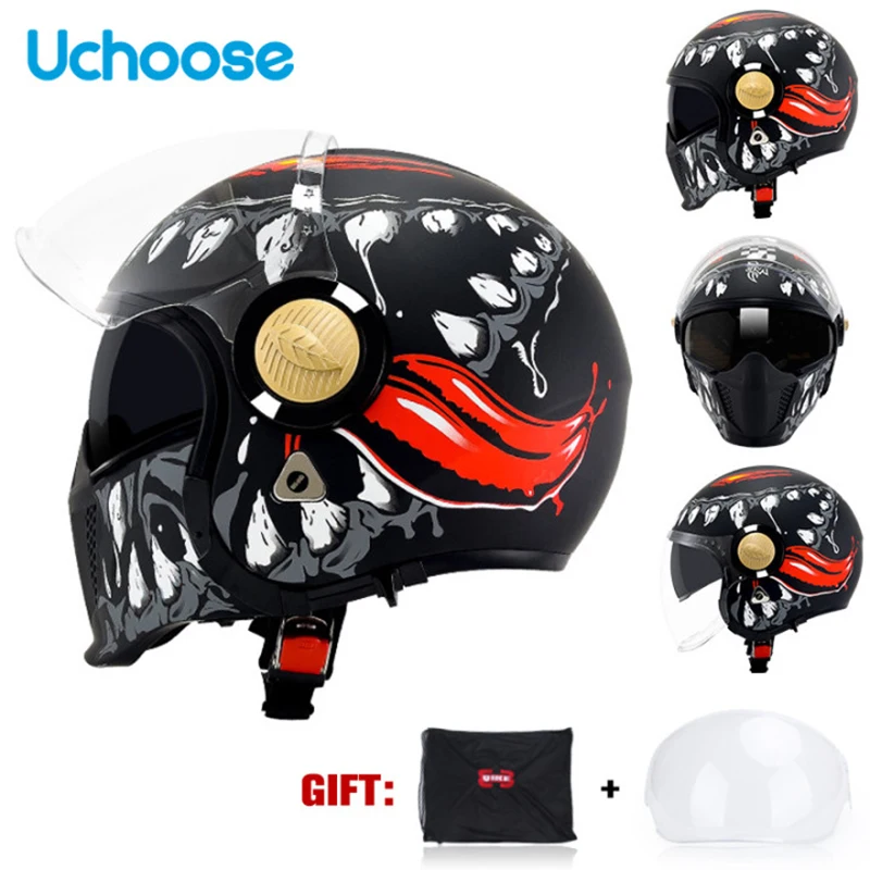 Enlarge Uchoose Motorcycle Helmet Retro Moto Black Warrior Combination Helmet Multipurpose Helmets For Motorcycle Capacete De Moto