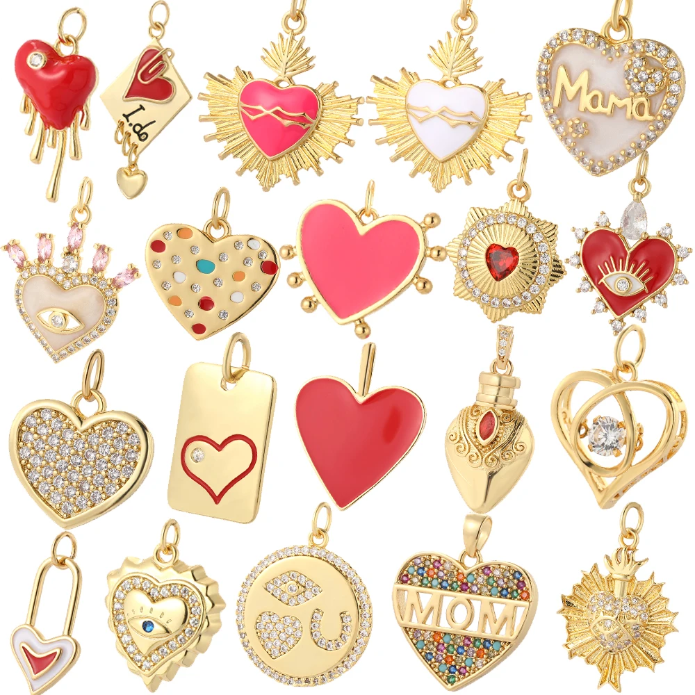 Красные милые Подвески в форме сердца для изготовления ювелирных изделий, сделай сам, серьги, браслеты, ожерелье, бесплатная доставка, товары золотого цвета, подвески