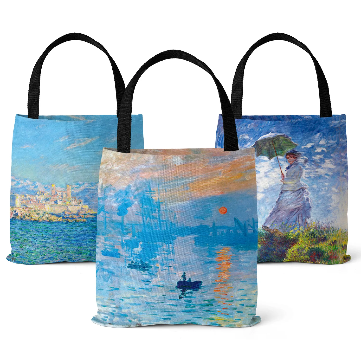 

Monet Sunrise Impressionist Oil Painting Digital Printing Eco-friendly Tote Bag Vintage Canvas Bag