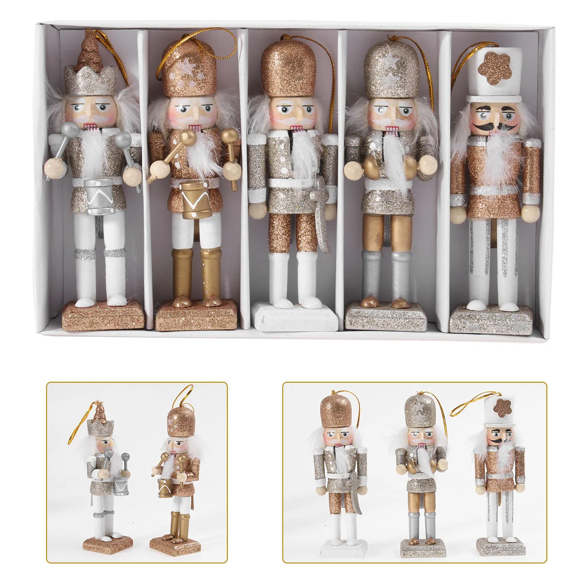 

1 Set Christmas Wood Walnut Soldier Wooden Nutcracker Puppet Glittering Powder Ornament Novel Christmas Wood Tabletop Decor