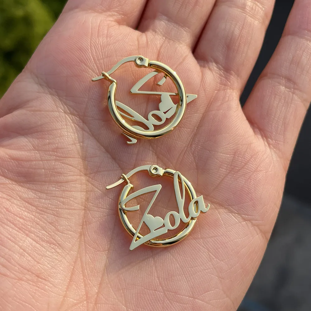 3UMeter Kid Custom Name Hoop Earrings Twist 20mm Cute Personality Letter Small Round Mini Earring Stainless Steel Girl Gift