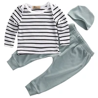 3pcs 0 18m newborn kids clothes set infant baby boy striped long sleeve t shirts topslong pantshat outfits autumn clothing