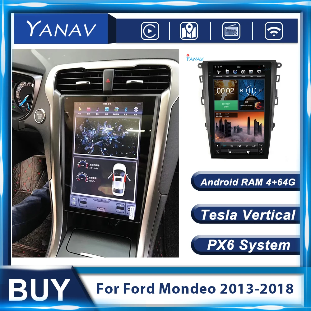 Автомагнитола PX6 13 6 дюйма Android для Ford Mondeo 2013-2017 Tesla вертикальная GPS-навигация видео