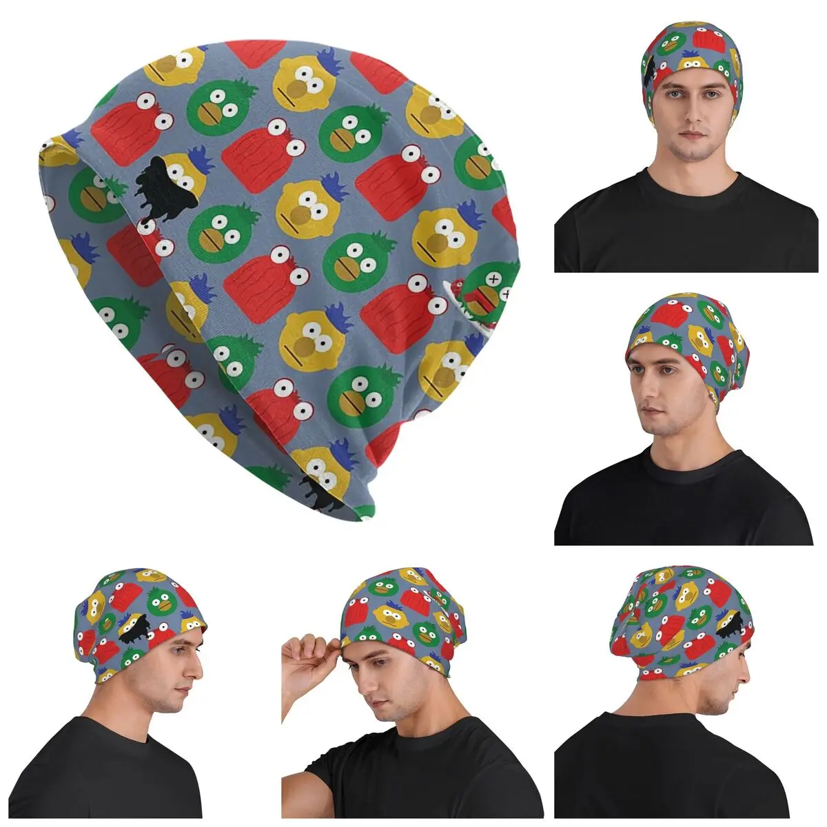 Фото DHMIS персонаж узор Skullies шапки шапки теплая осенне-зимняя уличная шапка вязаная шапка для мужчин женщин взрослых №1