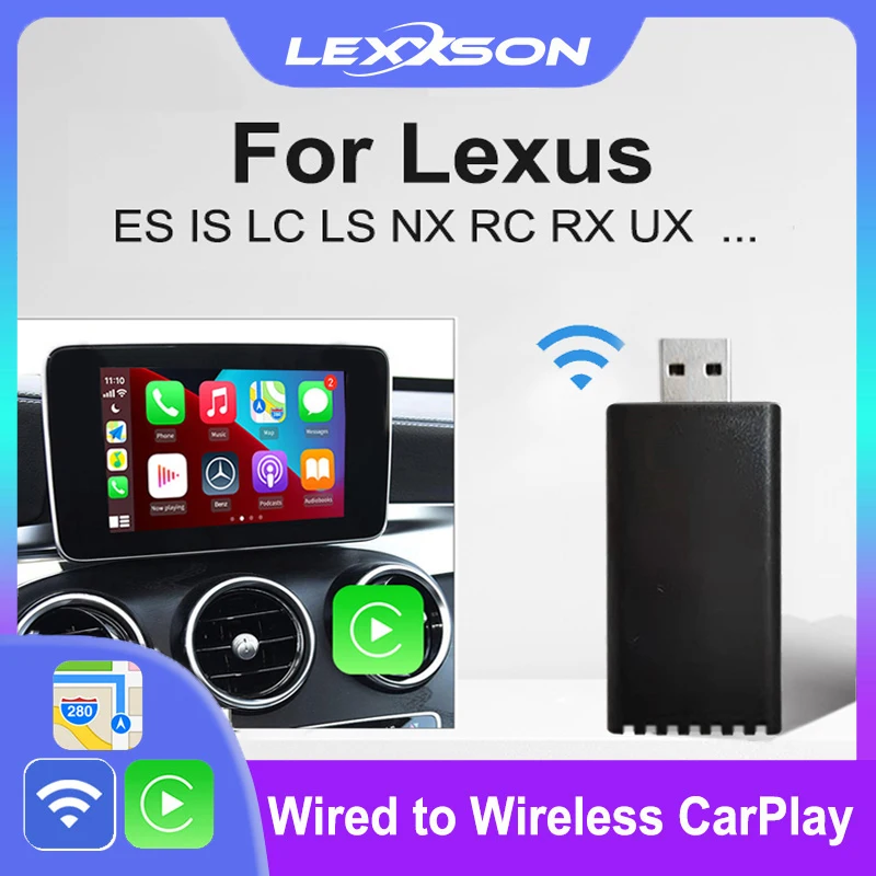 

LEXXSON USB CarPlay Wireless Adapter for Lexus NX ES RX GS IS UX CT LS LX LC RC 2017-2020 On OEM Car Radio Stereo Siri Map Music