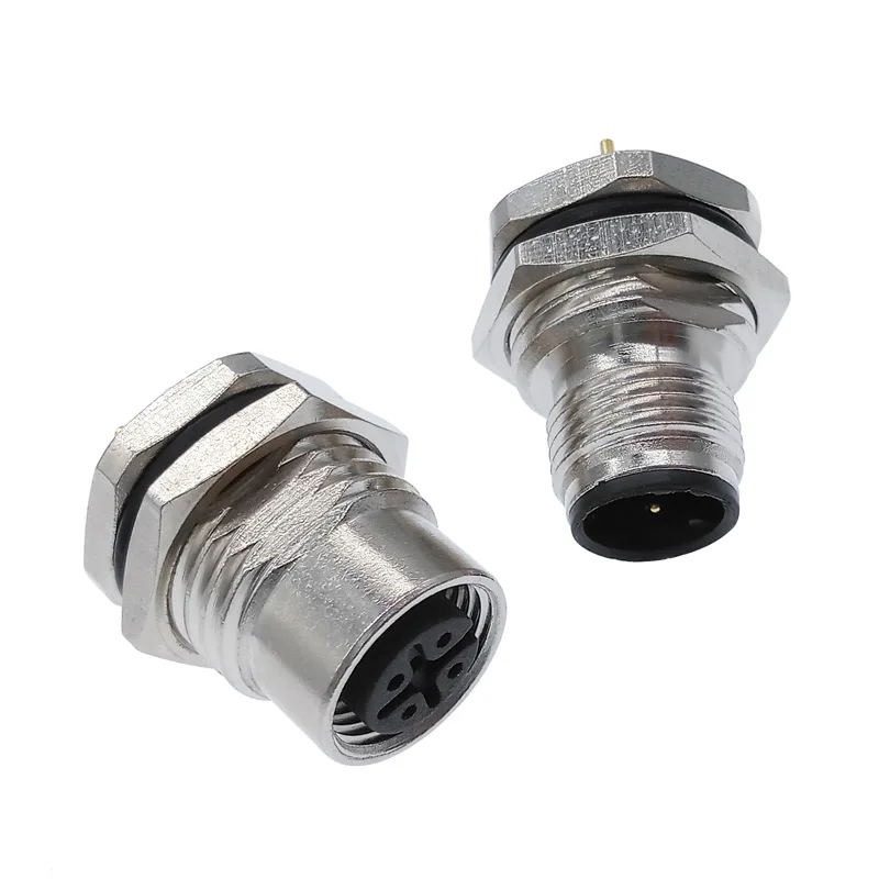 

Male&female 4,5,8pin waterproof front nut flange socket m12 panel mounting connector