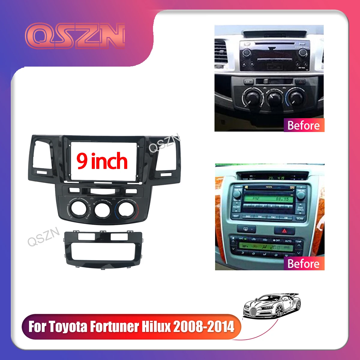 

QSZN 9 Inch Car Frame Fascia Adapter For TOYOTA Fortuner Hilu 2008 Stereo Panel Dashboard Kit Installation 2 Din ABS Plastic New