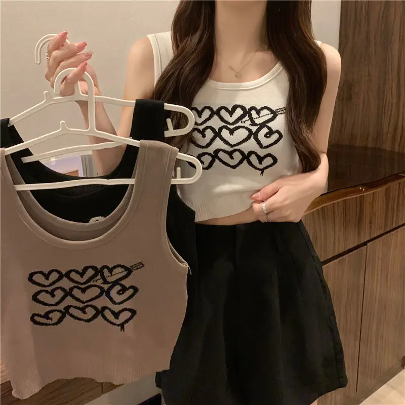 

Summer Sleeveless Fashion Harajuku Basic Female Cute Y2K Streetwear Cami Vest Tee Sporty Print Black Niche Ins Women's Tank Top