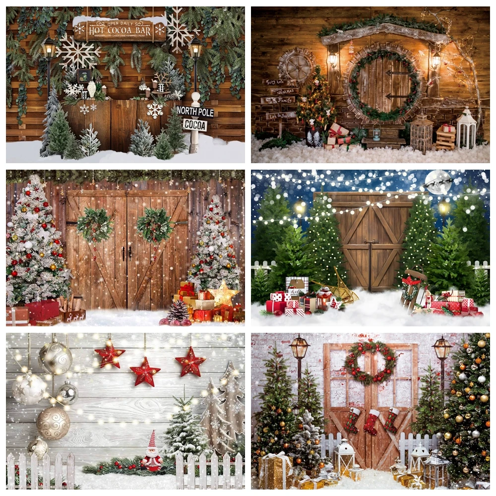 

Christmas Wooden Board Backdrops Baby Portrait Tree Party Decor Photocall Photographic Prop Photography Background Photo Studio