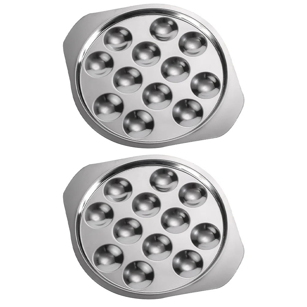 

2 Pcs Snail Dish Food Serving Tray Escargot Kitchen Stainless Steel Plate Conch Baking 12 Holes Holder Compartments