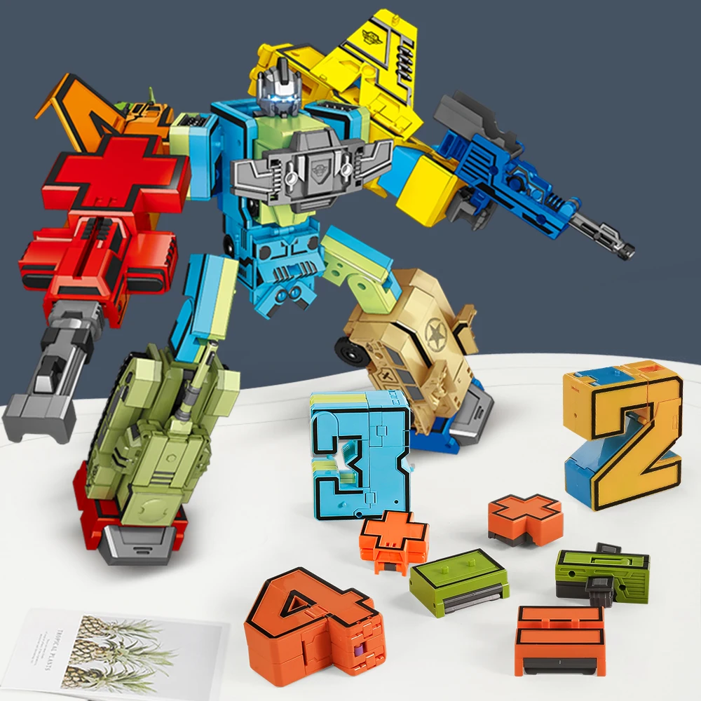 

10 In 1 Educational Assembling Building Blocks Gudi Action Figure Transformation Robots Number Deformation Toys for Children
