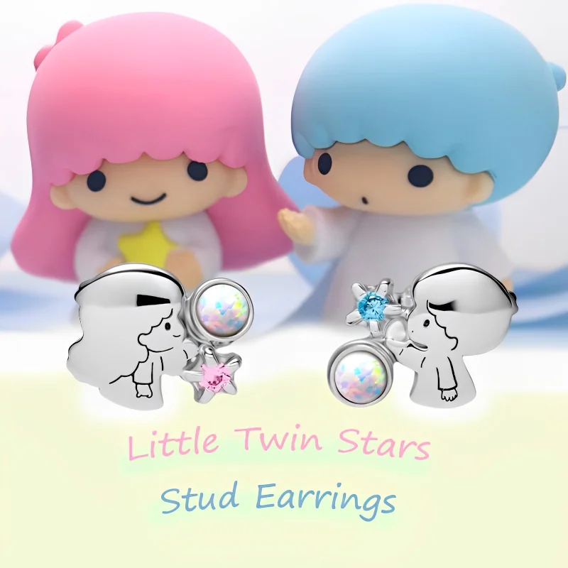 

Sanrio Kawaii Little Twin Stars Earrings Girl Cartoon Sweet Asymmetrical Design Stud Earrings Ins Student Fashion Earrings