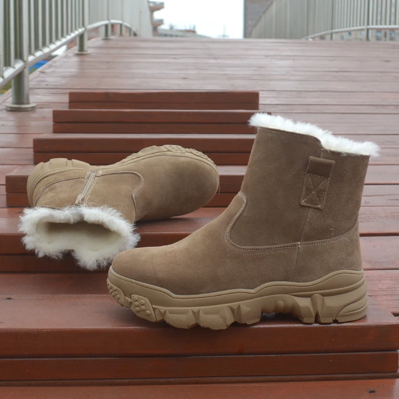 

Snow Boots Men's One-Piece Wool High-Top Cotton Boots Men's Winter Thicken Thermal Cold Weather Men's Boots