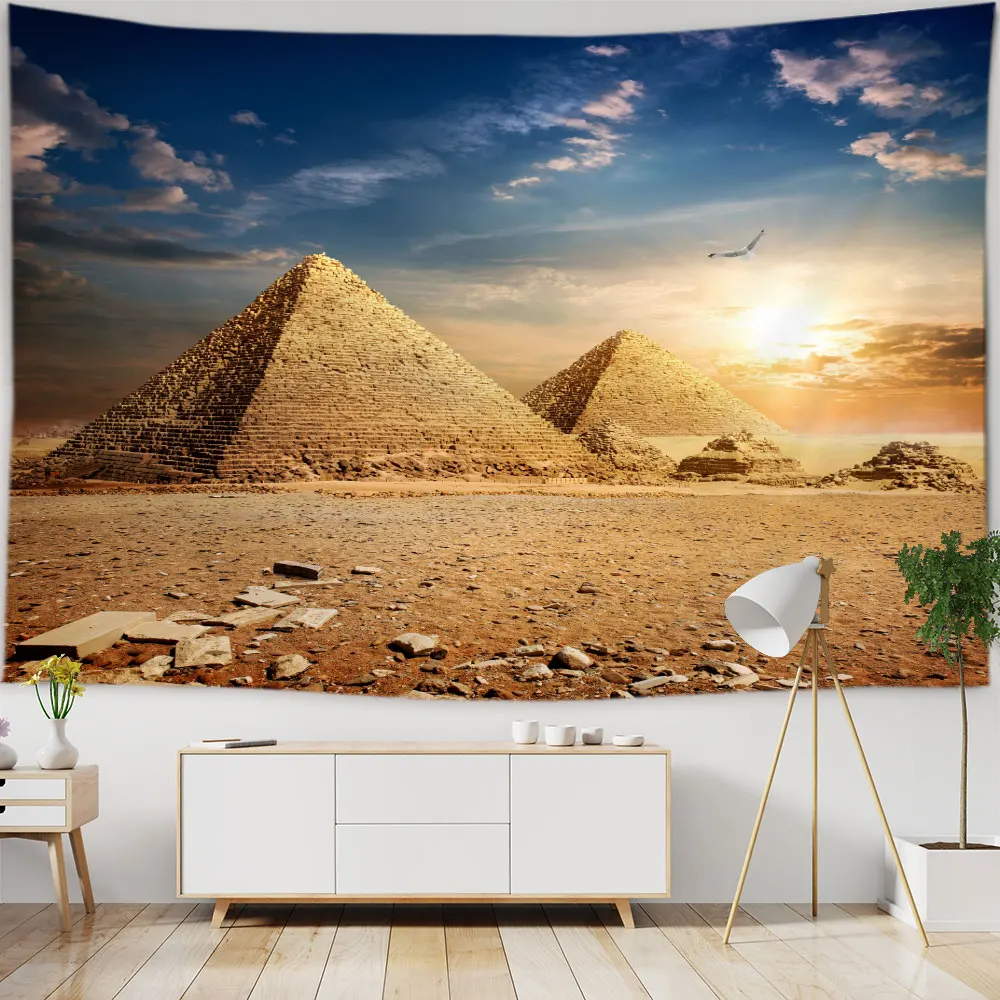 

Sacred Pyramid Tapestry Hippie Wall Hanging Egypt Travel Background Cloth Ceiling Aesthetic Room Decor Beach Towel Table Cloth