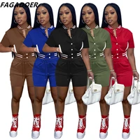 fagadoer casual baseball uniform tracksuits women solid button short sleeve coat and shorts two piece sets female sport outfits