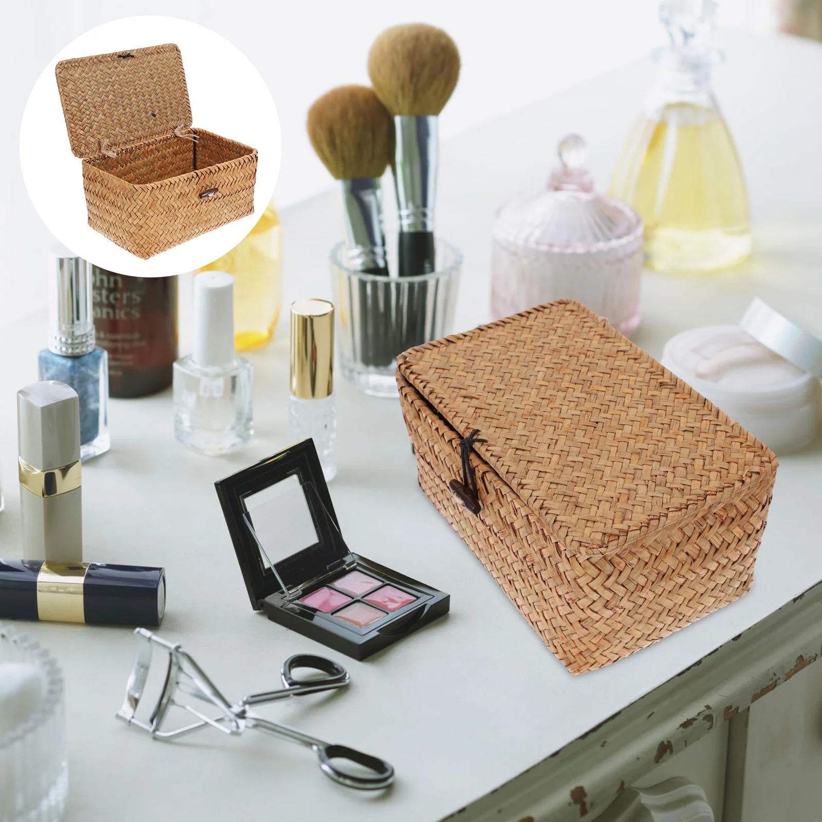 

Debris Storage Container Jewelry Containers Hand- Woven Basket Basket Lid Bathroom Rustic Planter Basket Woven Baskets