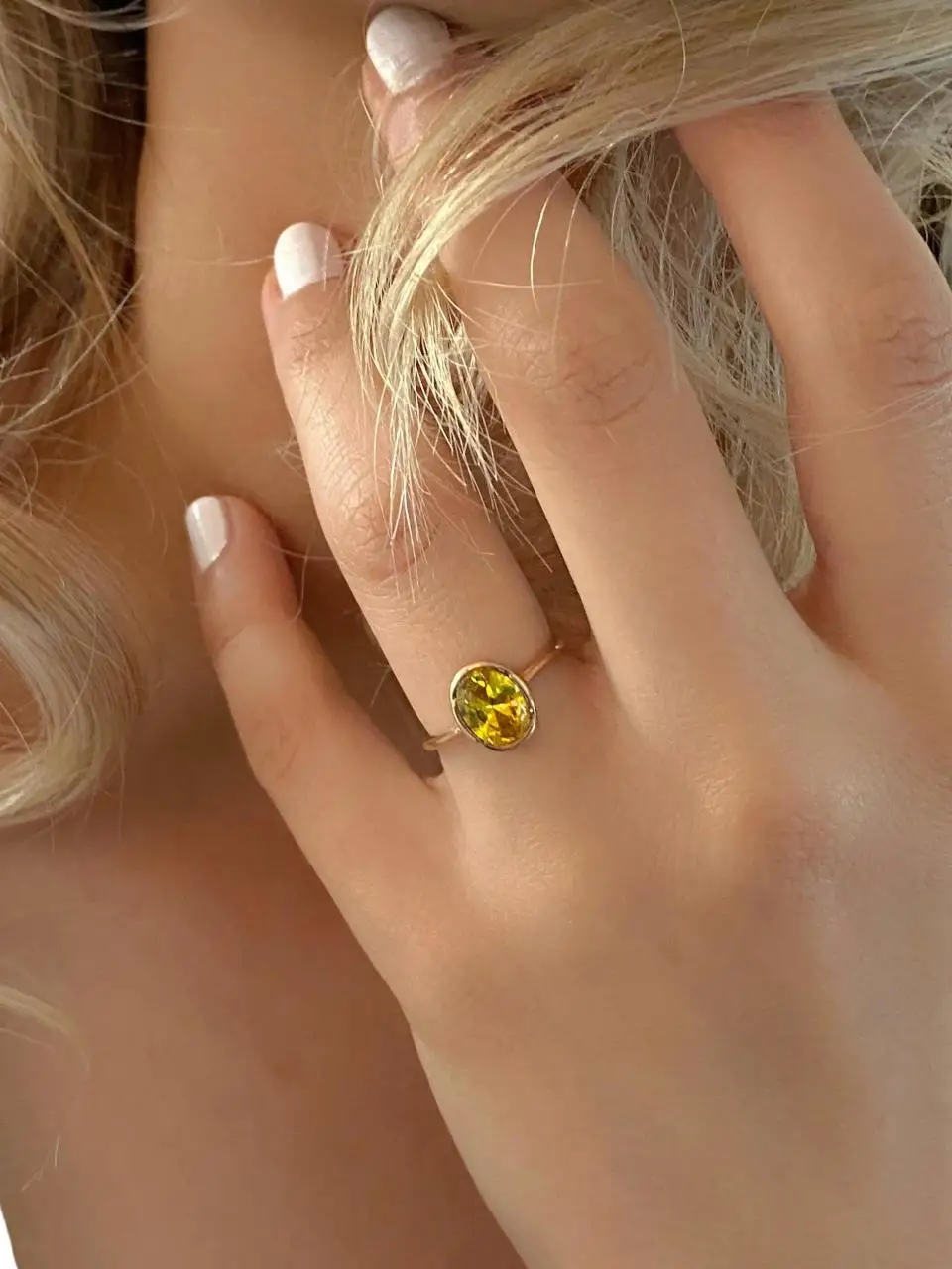 

Tiny Oval Yellow Topaz Stone 925 Silver Ring