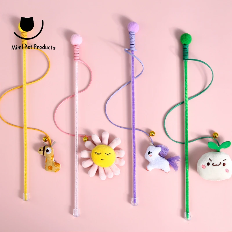 

Cat Cartoon Plush Bell Funny Cat Stick Unicorn Sun Flower Bean Sprout Pet Interactive Vocal Toy Cat Accessories Pet Kitten Toys