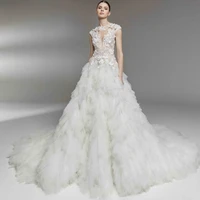 o neck prom dress floral tulle ball gown ruffles wedding dress open back evening dresses for women custom made bridal dress