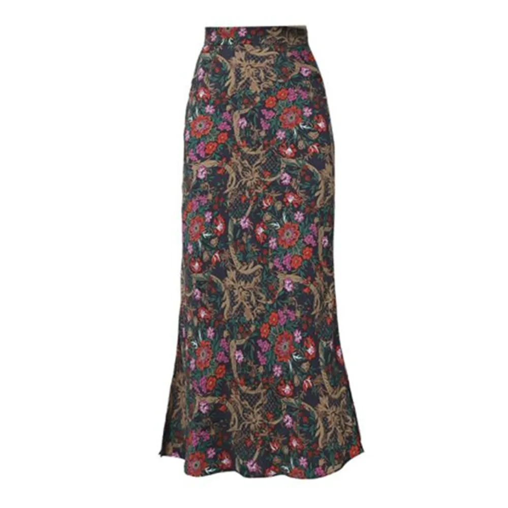 

Print Long Skirts For Women Vintage Floral Bodycon Skirt Female Office Lady Korean Style High Waist Long Summer Skirt