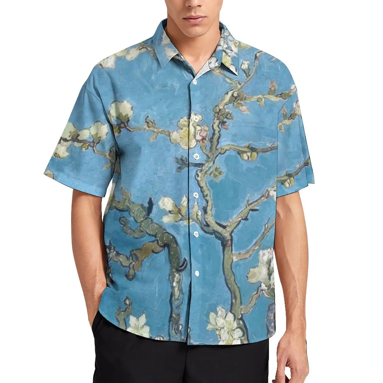 

Branches with Almond Blossom Beach Shirt Vincent Van Gogh Hawaiian Casual Shirts Male Vintage Blouses Short-Sleeve Graphic Tops