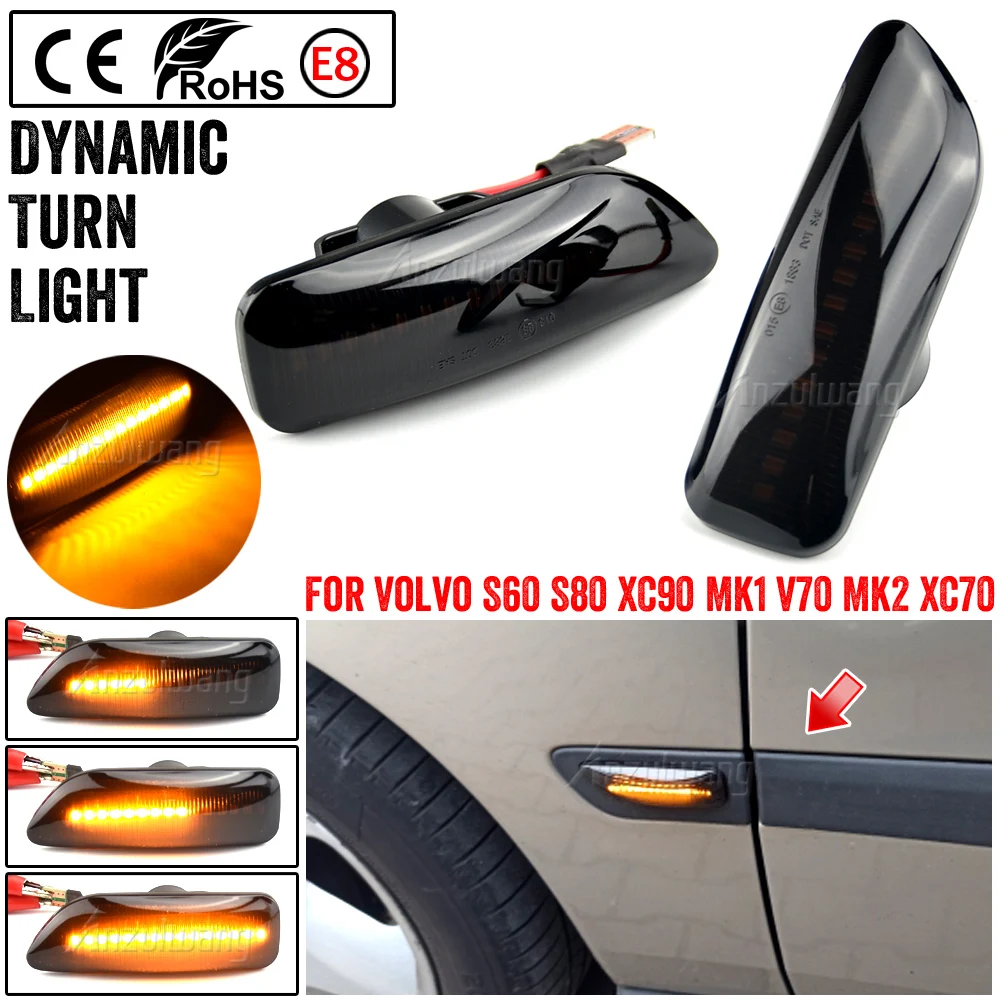 

2Pcs Dynamic Amber LED Side Marker Blinker Turn Signal Light For Volvo XC90 S80 XC70 V70 S60 2001-2009 30722641 3072264