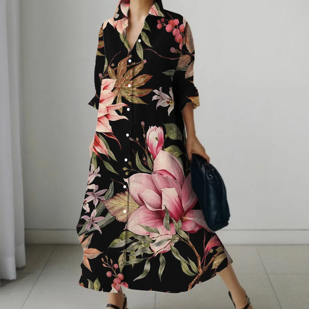 2024 Модная элегантная свободная Удобная однобортная рубашка с длинной юбкой