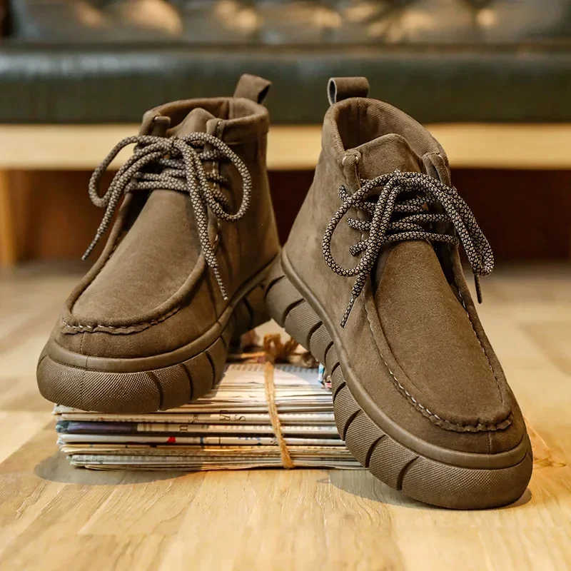 

Мужские кожаные ботинки в стиле ретро, повседневные короткие ботинки средней высоты на толстой подошве, ботильоны на осень/зиму, ботинки для пустыни с толстой подошвой, 2024