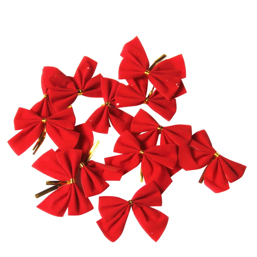 

24Pcs Ribbon Christmas Decoration Bows Tree Bowknots Festival Party Garden Ornament Brooch Pin Decor (Red)