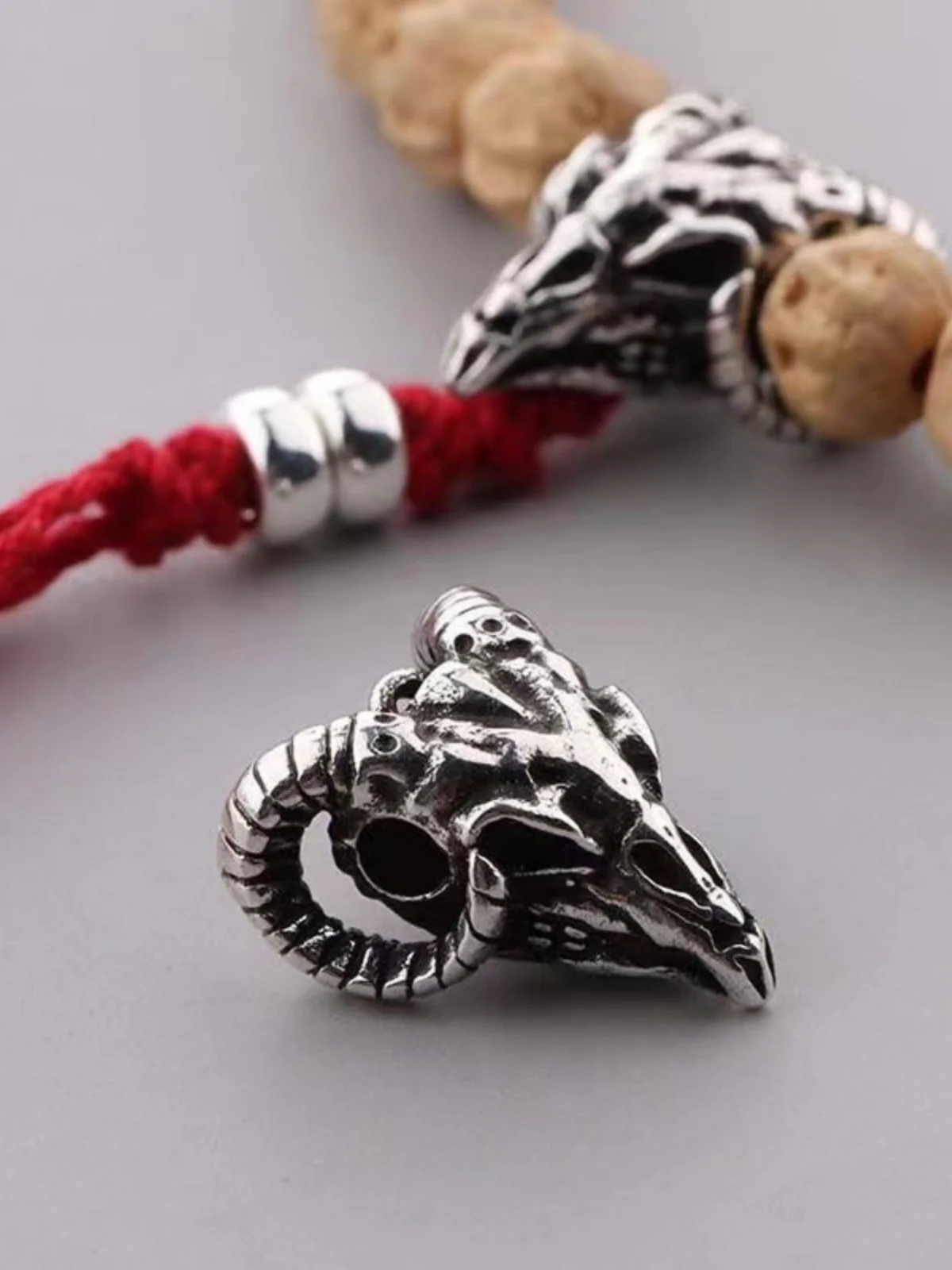 S925 Стерлингового Серебра Ручной Работы Голова Овецы Череп Интегрированная