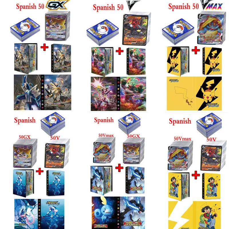 

Испанские карты Альбом Покемон Пикачу тег GX VMAX V тренировочная энергия Сияющие карты покемона игра Castellano Español детская игрушка
