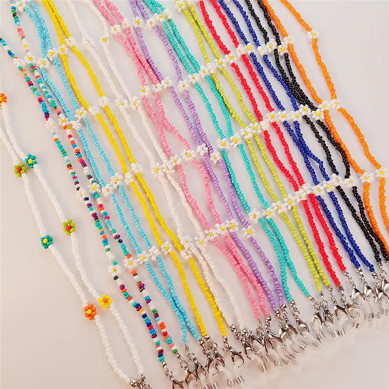 

Mix Color Beads Mask Strap Flowers Daisy Necklace Glasses Chain Eyeglasses Holder Sunglasses Lanyard for Women Girls Mask Chain