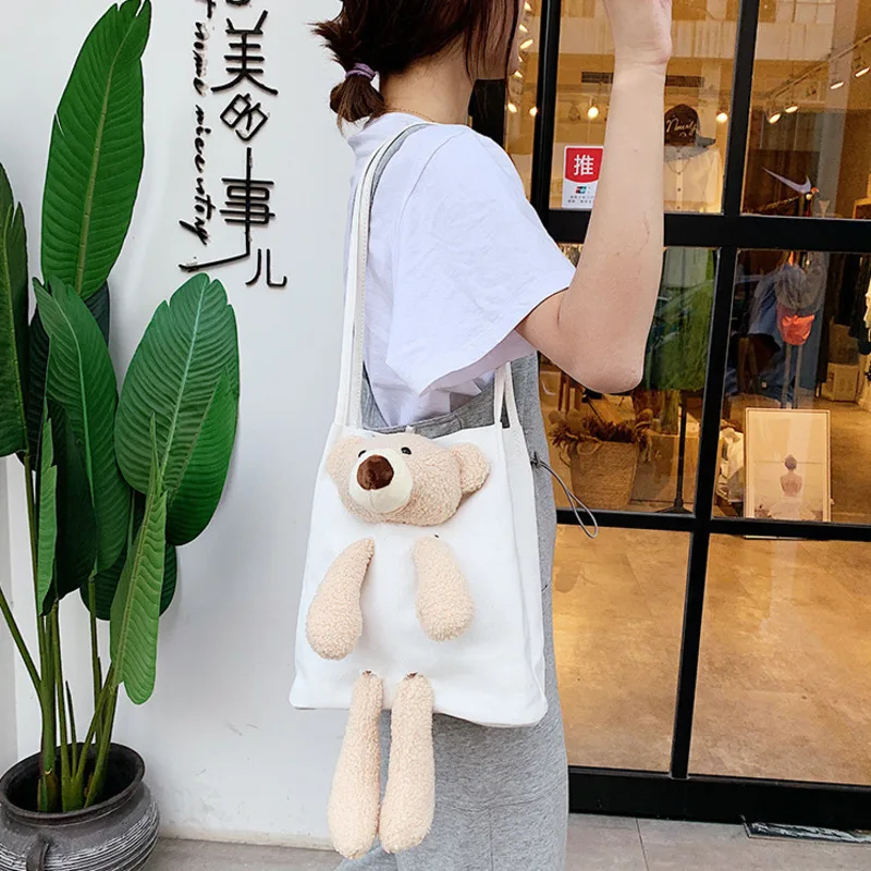 

Cute Bear Bag Female New Summer Fashion Student Large Capacity Canvas Single Shoulder Messenger Bag Cartoon Plush Toys