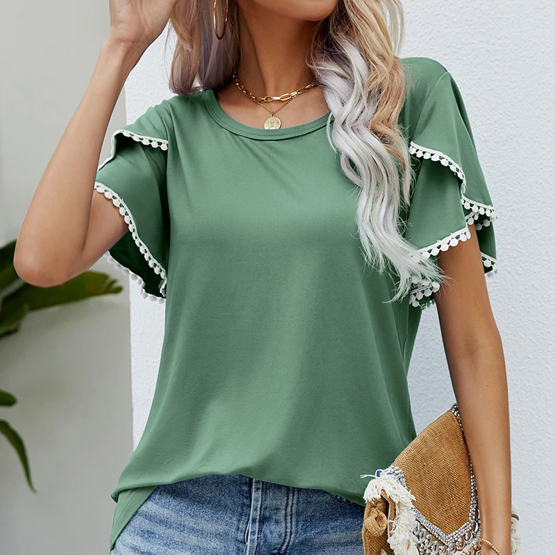

Tassel Woman Summer Short Sleeve Simple Crew Neck T Shirt Woman Basic Leisure Ladies Streetwear Tops 2023 New Solid Tees